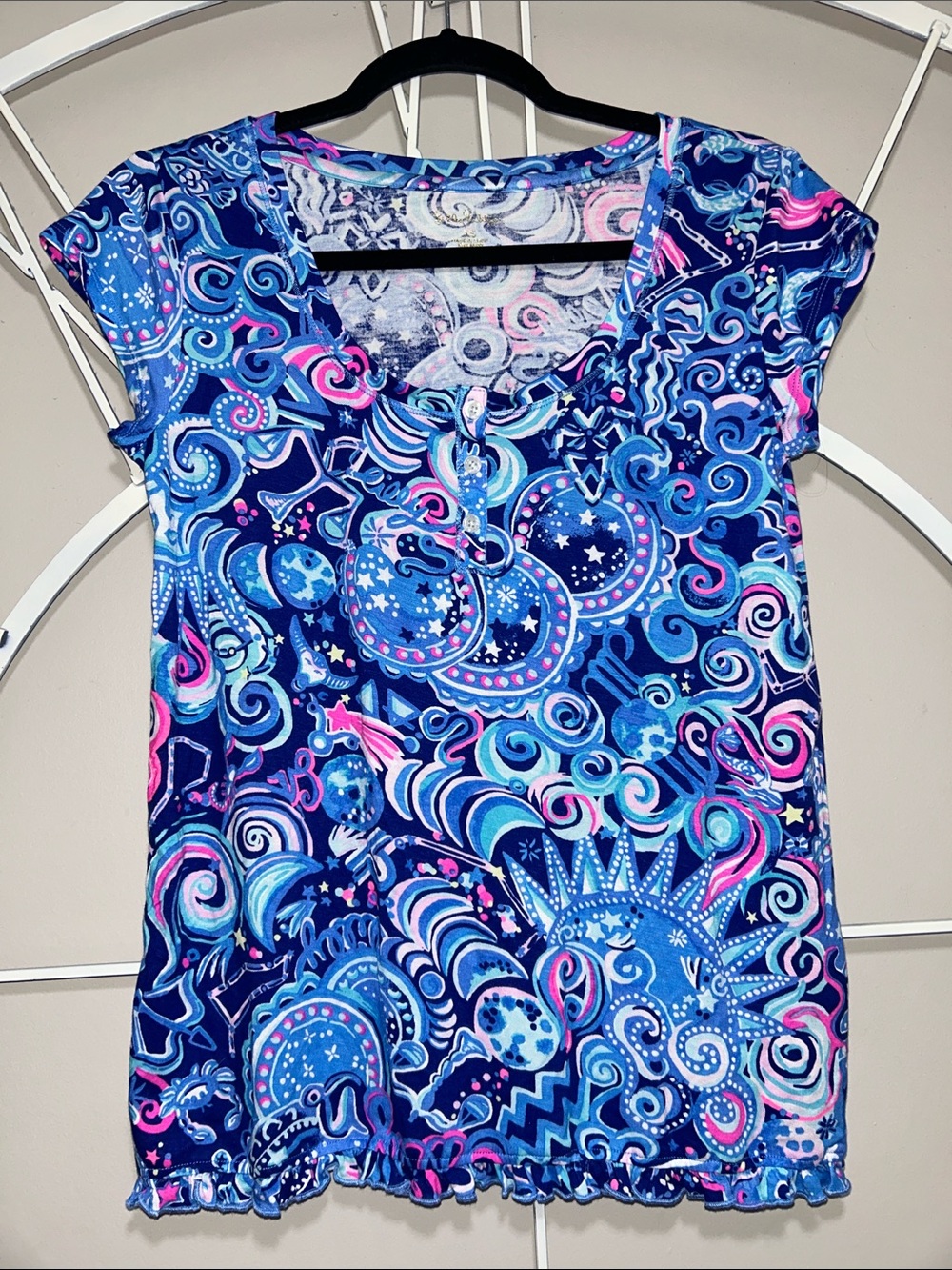 Lilly Pulitzer PJ Henley Short Sleeve Ruffle Top